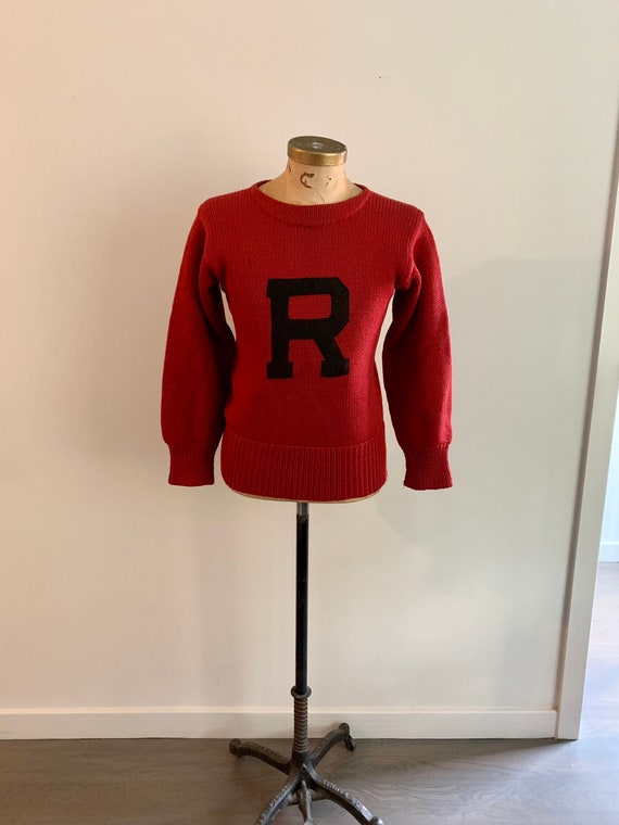 Vintage 1930s/40s red wool letter R sweater-size … - image 2