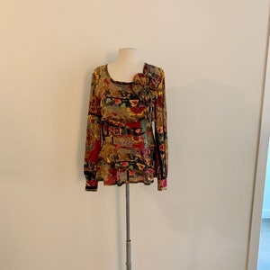 Beautiful Oscar de la Renta vintage 1980s fall floral patchwork print silk blouse-size 6 Bild 1