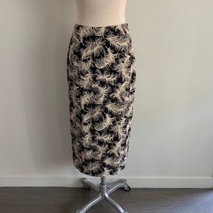 Norma Kamali 1980s Rayon feather print pencil skirt with kick pleat image 2