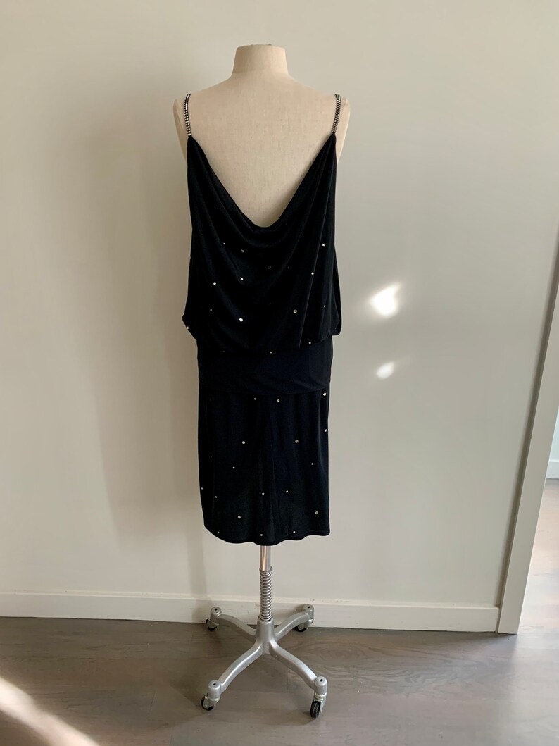 1980s flapper inspired black poly rhinestone cocktail dress-size M image 6