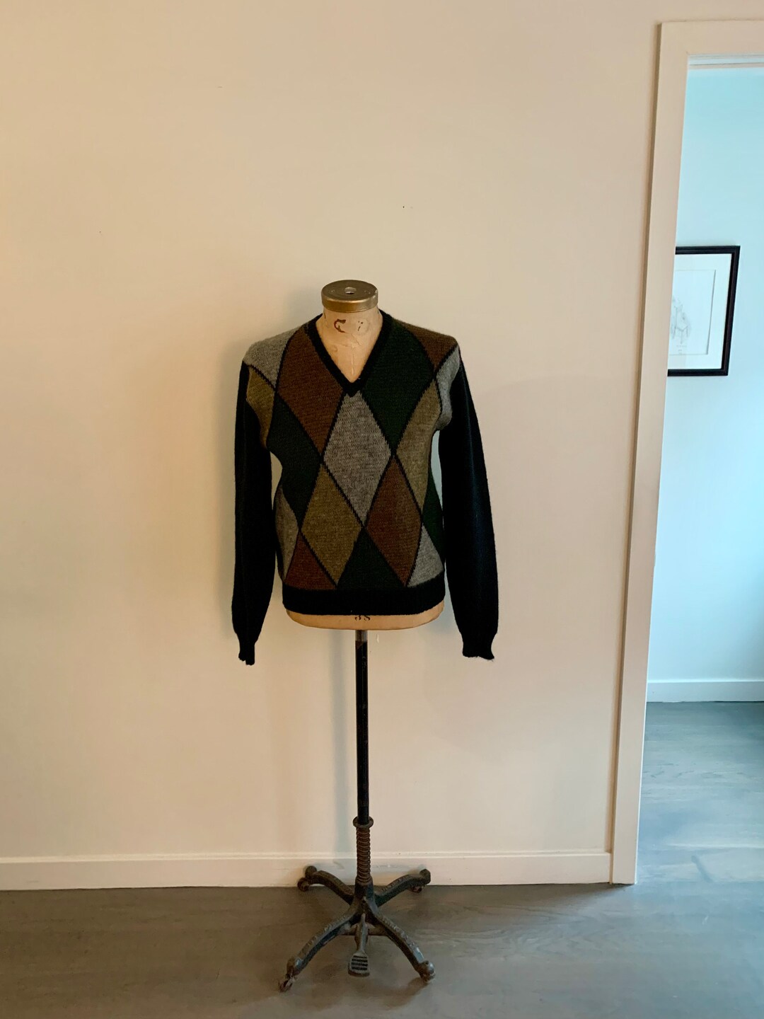 60'S all-over print driver's knit sweater, men's size M, vintage / eaa510397