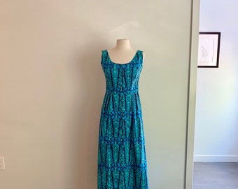 Design Thai Bangkok blue abstract floral cotton maxi dress-size S
