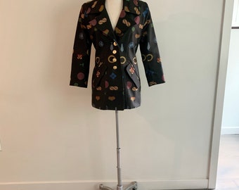 Todd Oldham 1990s silk brocade blazer w/ harlequin lining-size S