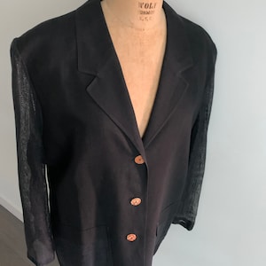 Louis Feraud Black Linen Blazer with Mesh Sleeves-Size M/L 14 image 2