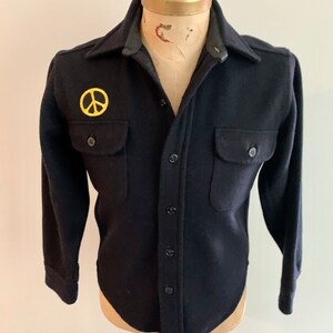 Van Heusen Windbreaker CPO Navy wool shirt jacket with peace sign patch-size S image 2