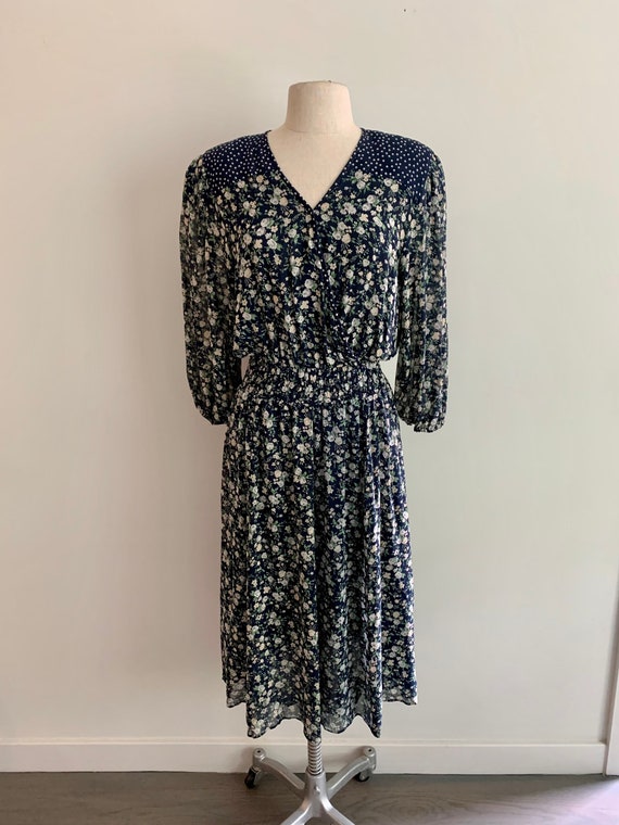 Diane Fres silk navy floral/dot  dress-size 1 peti