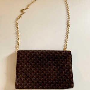 Ferragamo brown suede logo envelope bag with gold shoulder strap. image 3