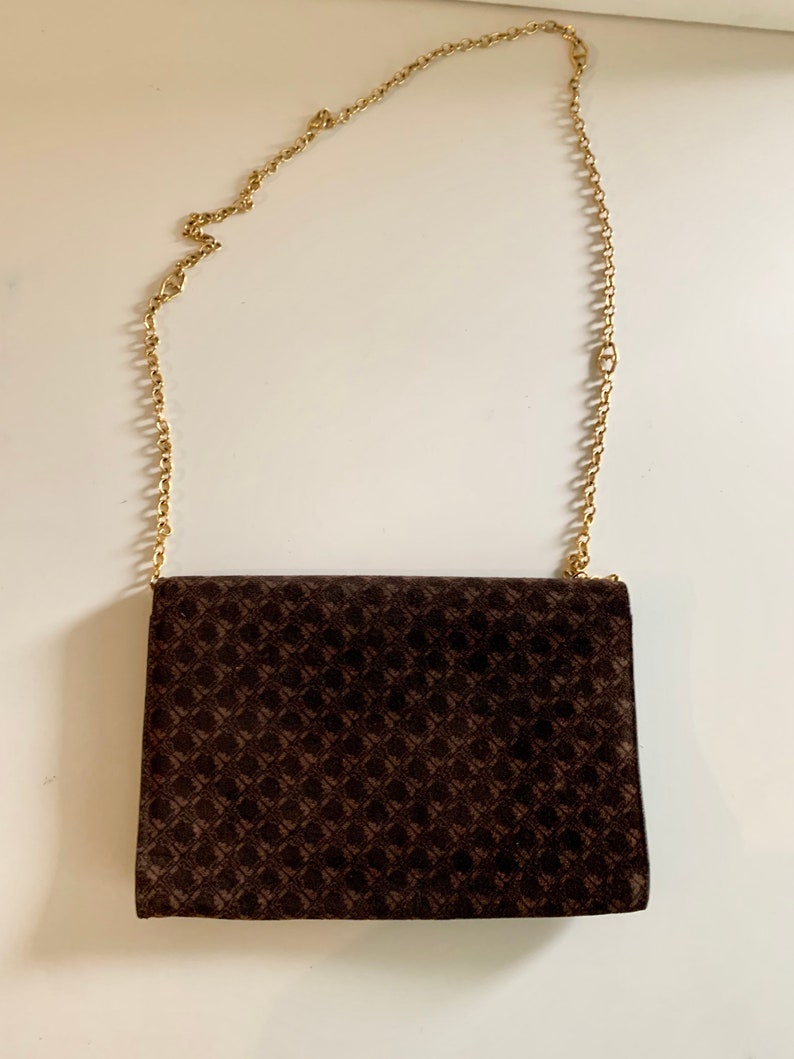 Ferragamo brown suede logo envelope bag with gold shoulder strap. image 3