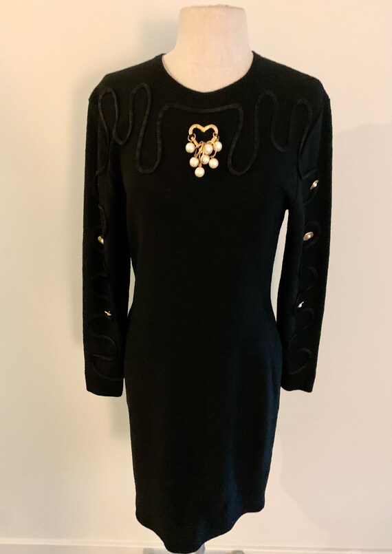 Steve Fabrikant vintage 1980s black wool dress wi… - image 2