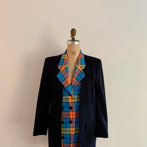 Escada by Margaretha Ley vintage 90s bright plaid and black unusual double front wool blazer-size M/L marked 34 image 1
