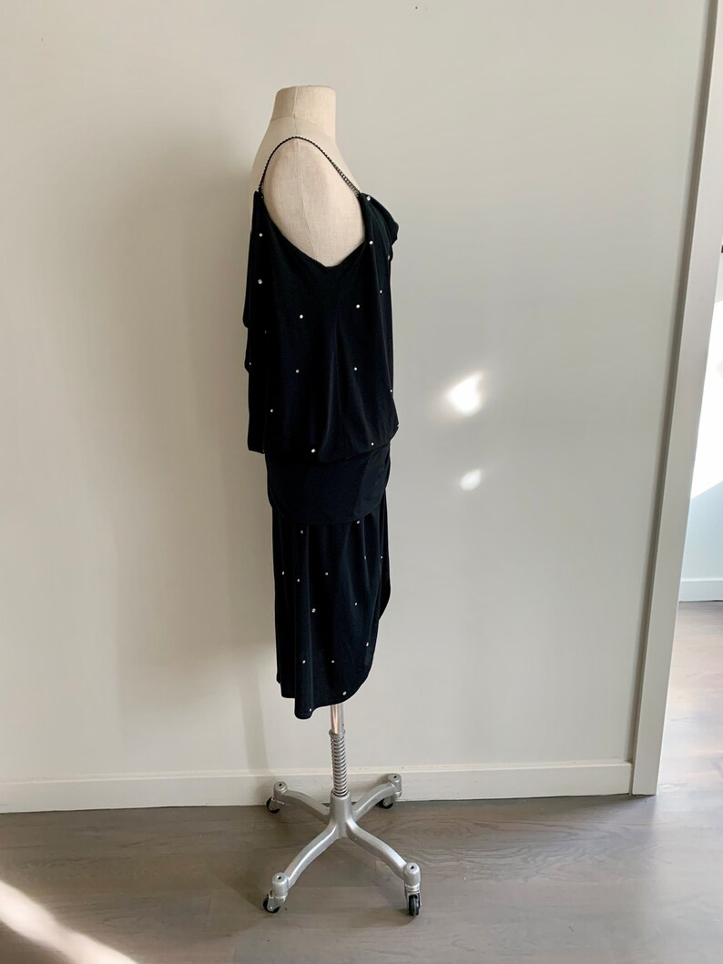 1980s flapper inspired black poly rhinestone cocktail dress-size M image 5