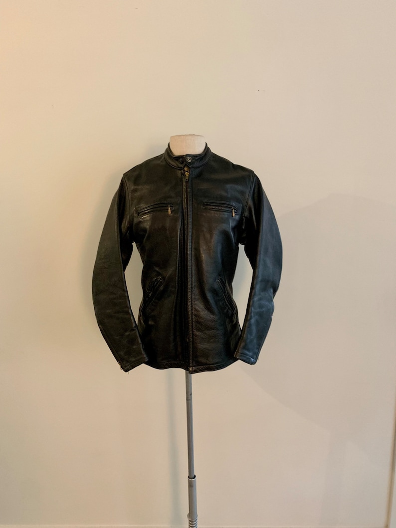 Bates made in California vintage womens motocross black leather jacket-size S/M image 1