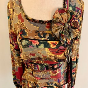 Beautiful Oscar de la Renta vintage 1980s fall floral patchwork print silk blouse-size 6 Bild 3