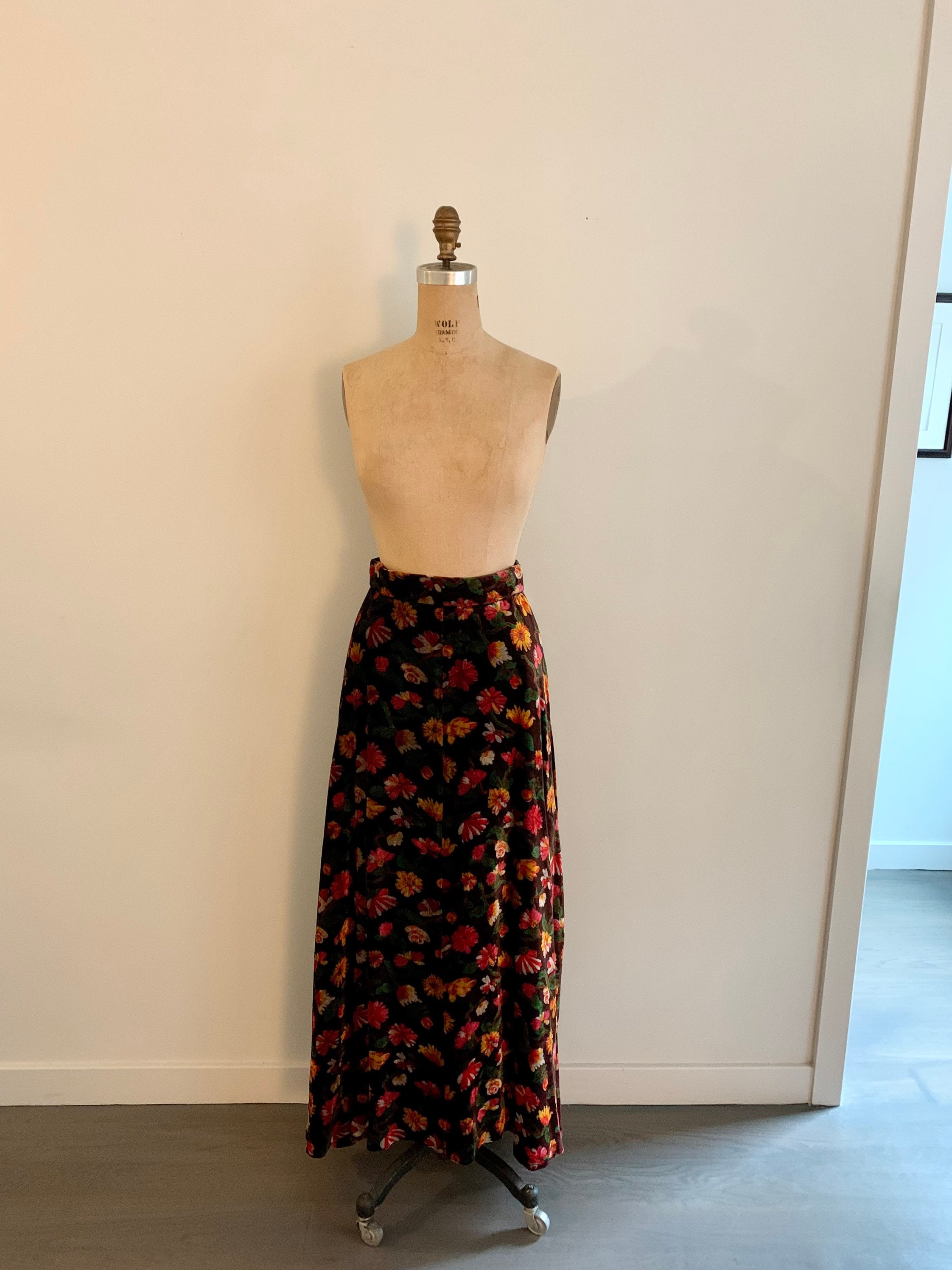 Brown Floral Skirt - Etsy