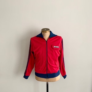 1980s vintage red and blue Adidas track jacket with hood-size M image 1