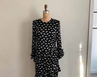Carolina Herrera Saks Fifth Avenue b/w Scottie Dog print silk dress-size 12
