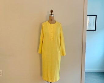 Marimekko vintage 1980s bright yellow cotton knit raglan sleeve dress-size M