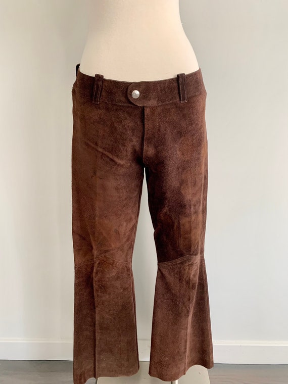 Vintage 1970s brown suede hip hugger flares-size 7 - image 1