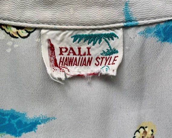 Pali Hawaiian Style 1950s rayon crepe scenic prin… - image 5