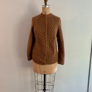 Handmade in Italy vintage mohair lt brown cardigan-size 40