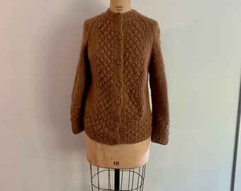 Handmade in Italy vintage mohair lt brown cardigan-size 40