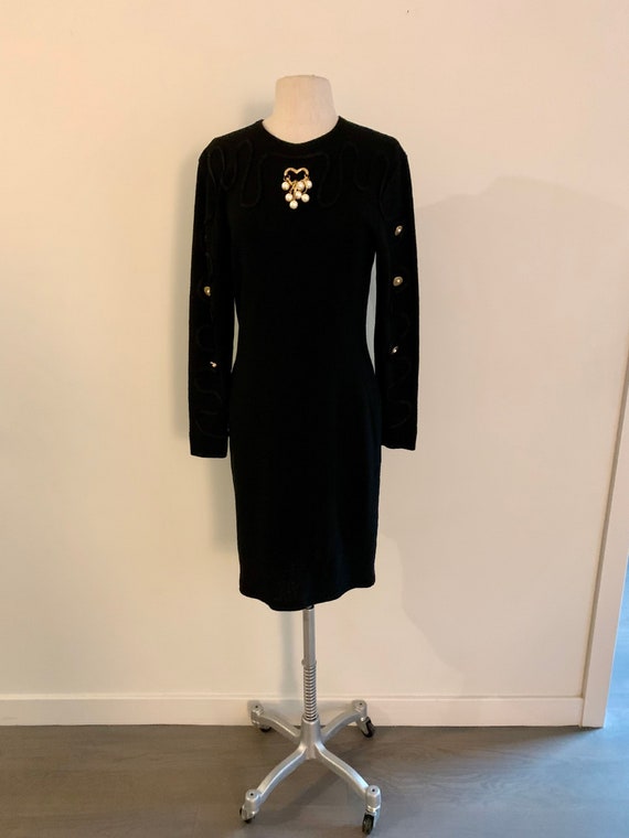 Steve Fabrikant vintage 1980s black wool dress wi… - image 5