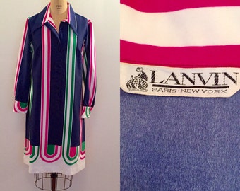 Beautiful bright blue stripe silk Lanvin 70s shirtdress