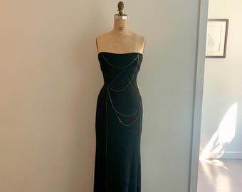 Nicole Miller NY Black long strapless evening dress with chain detail-size S/M (marked 10)