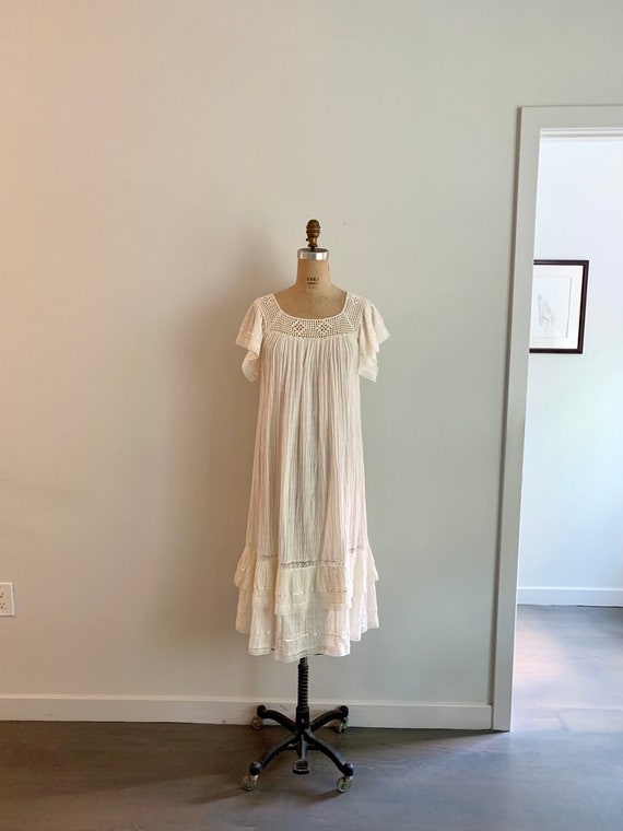 Derenice off white gauze and lace peasant dress- s