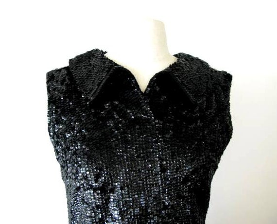Amazing Black Sequin wool knit Mini Dress w/ collar-Size S/M