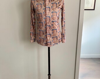 Mens by Huk A Poo nylon graphic print dog smoking pipe classic 1970s vintage shirt-size M