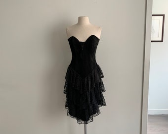 Simply Red 1980s black suede bustier cocktail dress-size M (marked 9/10)