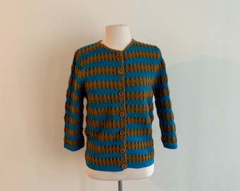 Ardleigh Sportswear 1950s wool teal& mustard stripe cardigan-size S