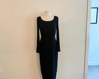 Vivienne Tam  black chiffon knife pleat sleeve long dress-size S
