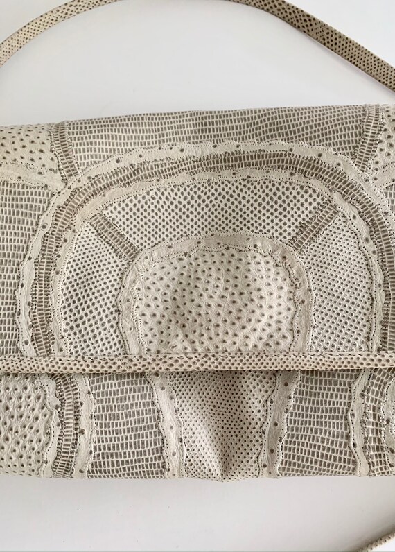 Carlos Falchi pressed leather patchwork envelope … - image 2