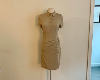 Emanuel Ungaro Parallele vintage 1990s tan knit body con dress-size 8 (S)