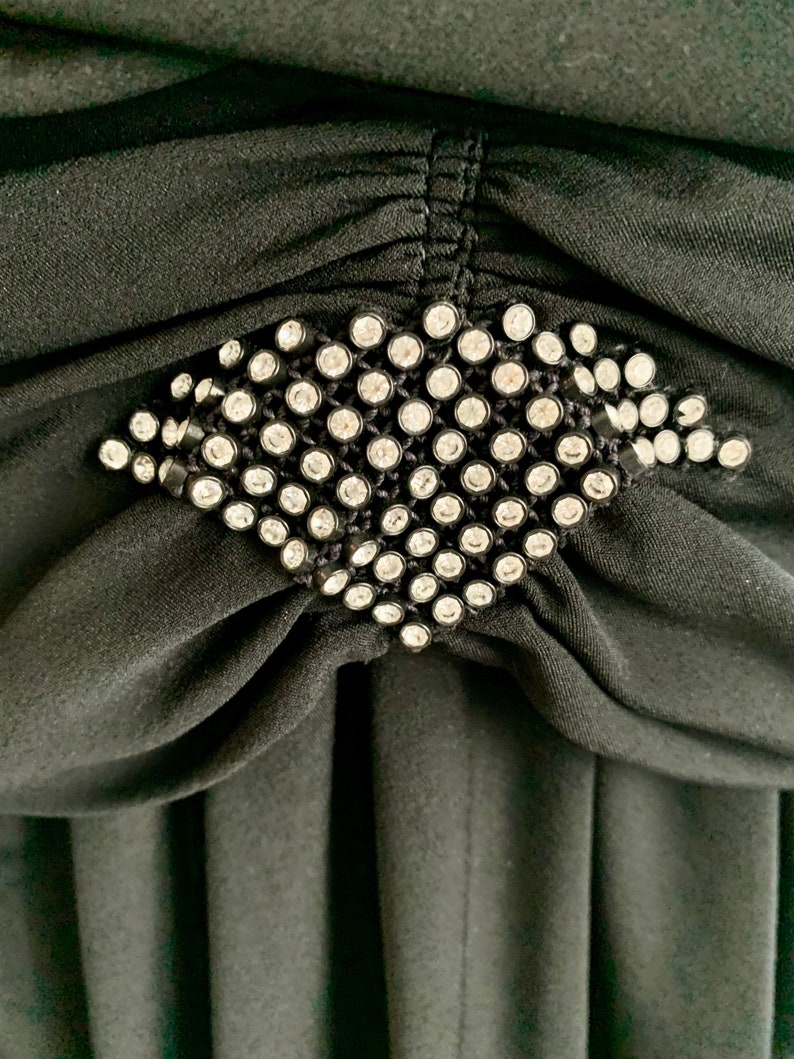 1980s flapper inspired black poly rhinestone cocktail dress-size M image 8