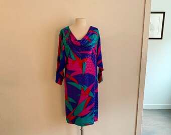 Flora Kung-bright abstract print damask silk ls dress-size 4