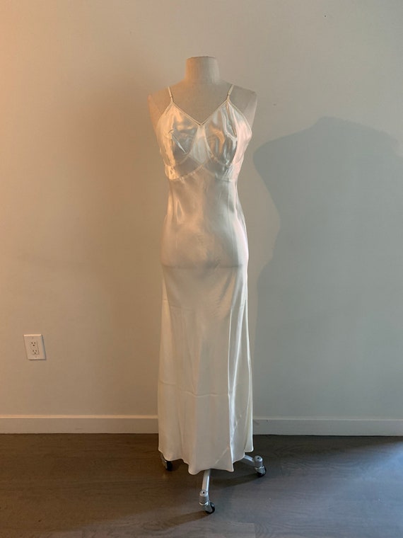 Off white vintage 1940s bias cut satin lingerie g… - image 1