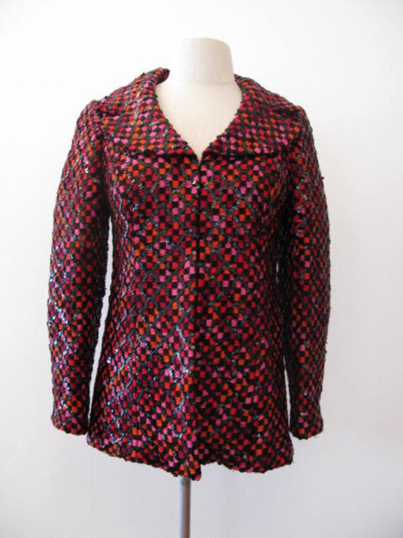 Calderon 80's Black Sequin Lattice Ptrn Check Jac… - image 2