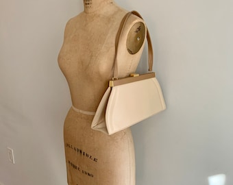 Stuart Weitzman 2 tone cream/tan vintage leather structured bag