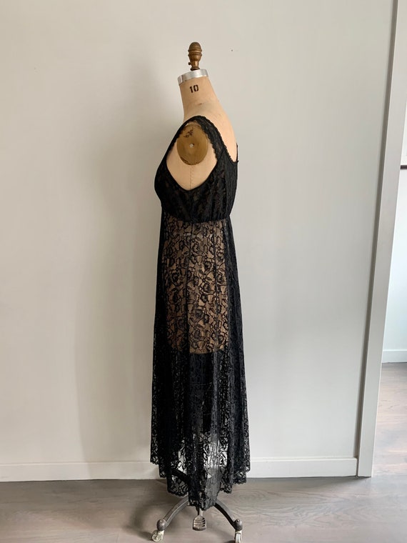 Lovely long black lace lingerie gown with peek a … - image 4