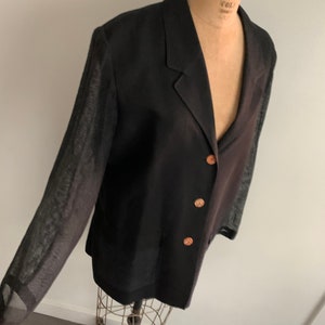 Louis Feraud Black Linen Blazer with Mesh Sleeves-Size M/L 14 image 3
