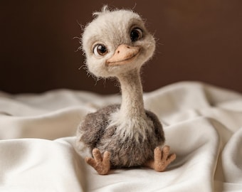 Ostrich Beginner Needle Felting Kit|Wool & Tools + Step Guide,DIY Farm Animal Craft,Relax Hobby Gift for Crafters,Birthday Holiday Present