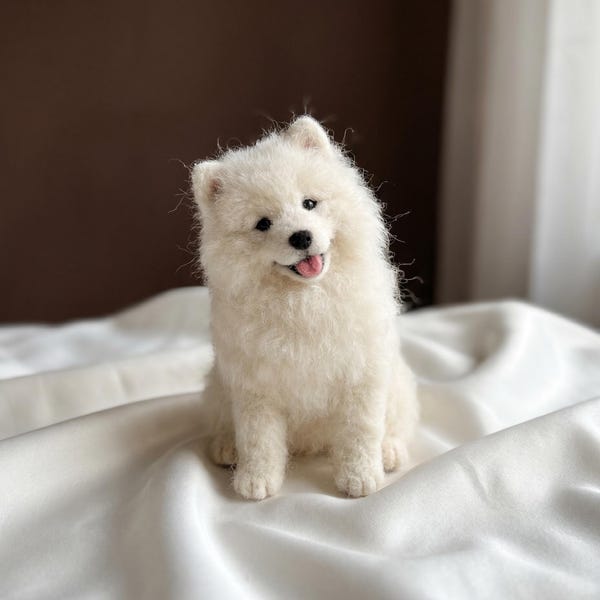 Fluffy Samoyed Puppy Needle Felting Kit for Beginners|Wool Tools+Guide,DIY Cute Dog Craft,Cozy Relaxing Hobby Gift,Animal Lover Present