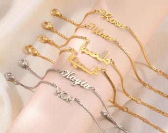 Pulsera con nombre personalizado – Cadena de acero inoxidable, joyería de la suerte