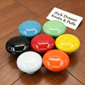 Colorful Rainbow Ceramic Knobs - Solid Color Round Drawer Pulls for Kids Nursery & Playroom