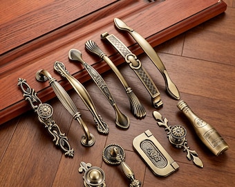 Puxadores florais vitorianos para armários, puxadores de gaveta em bronze antigo, puxadores ornamentados para móveis.