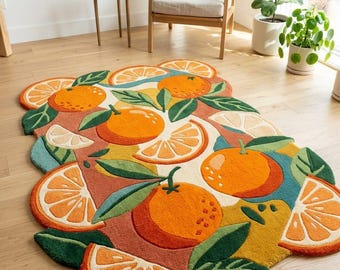 Orange Citrus Fruit Shape Rug, Funky Slice Tufted Floor Mat