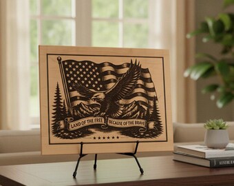 Patriotic Wood Plaque, Engraved Maple Wood Eagle/Flag, July 4th,